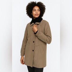 Gallery Mid Length Coat Jacket With Removable Hood & Liner Olive Taupe Small